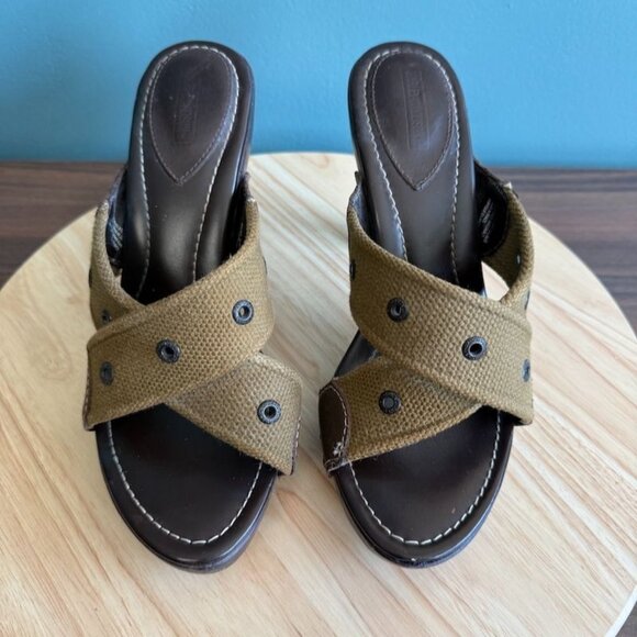 Vintage Womens Harley-Davidson 9 Platform Sandals Open Toe High Heel Olive Green - Picture 2 of 15